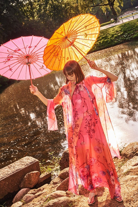 Lotus Silk Chiffon Kimono