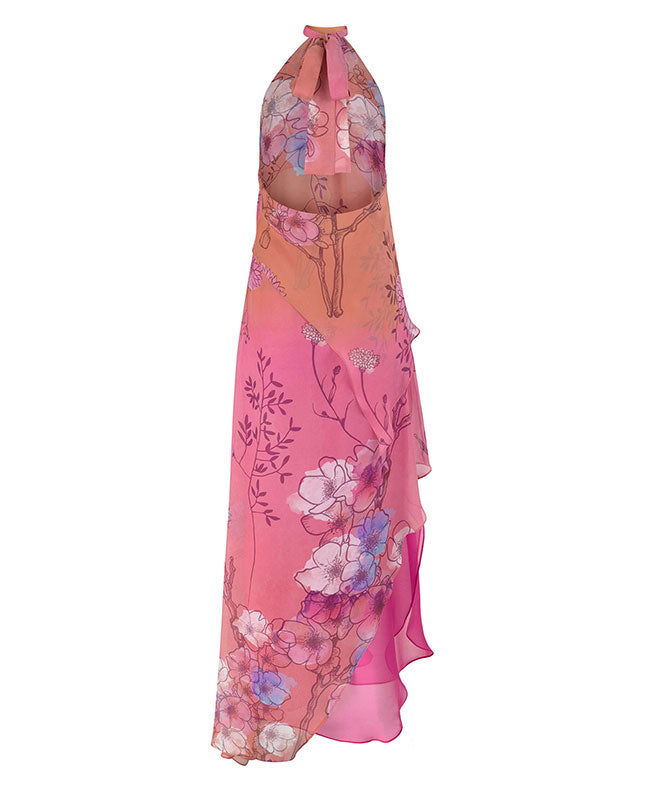 Lotus Silk Chiffon Dress Long Lining